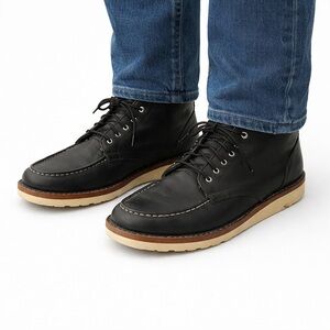 Size 6 Men’s Thursday Boot Co Diplomat Moc Toe Boots Black Leather Wedge Sole